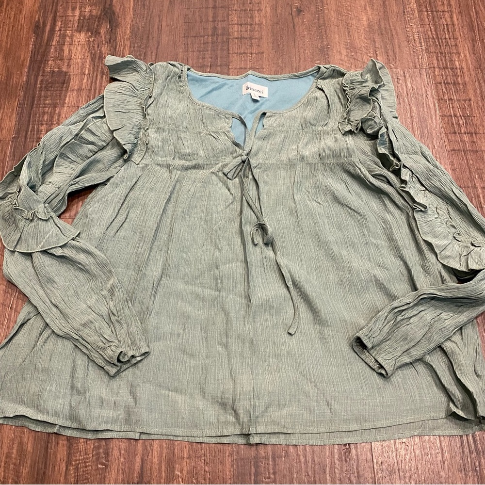 &Merci Green Ruffled Long Sleeve Blouse from Shop The Mint Size L